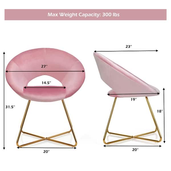 dimension image slide 1 of 3, Costway Modern Velvet Accent Chair Upholstered Vanity Chair w/Golden - See Details