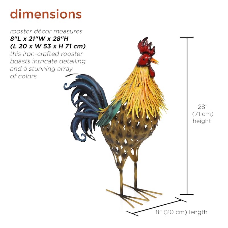 Metal Multi-Color Feathered Rooster Decor