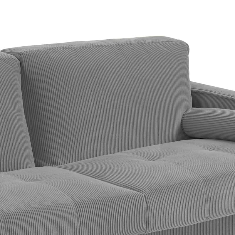 Modern Corduroy 2 Seater Sofa with Bolster Pillows