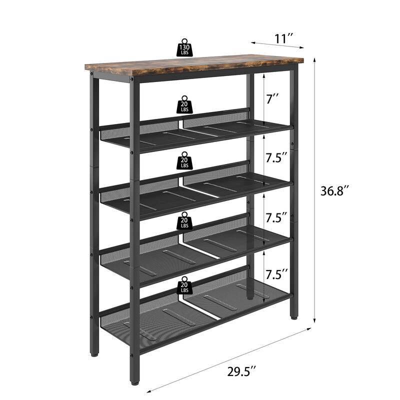 Adjustable 5-layer Shoe Rack with 4 Mesh Shelves