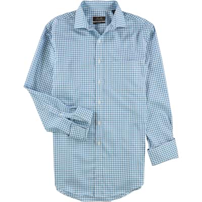 Tasso Elba Mens Non-Iron Button Up Dress Shirt, Blue, 14.5" Neck 32"-33" Sleeve