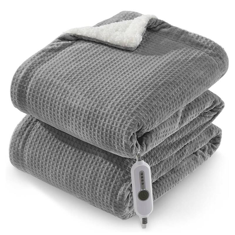 Electric Waffle Fast Heating Flannel Blanket, Grey - 50*60 inch