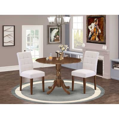 3-Piece Antique Walnut Finish Solid Wood Top-Round Dining Room Set - Seats-4