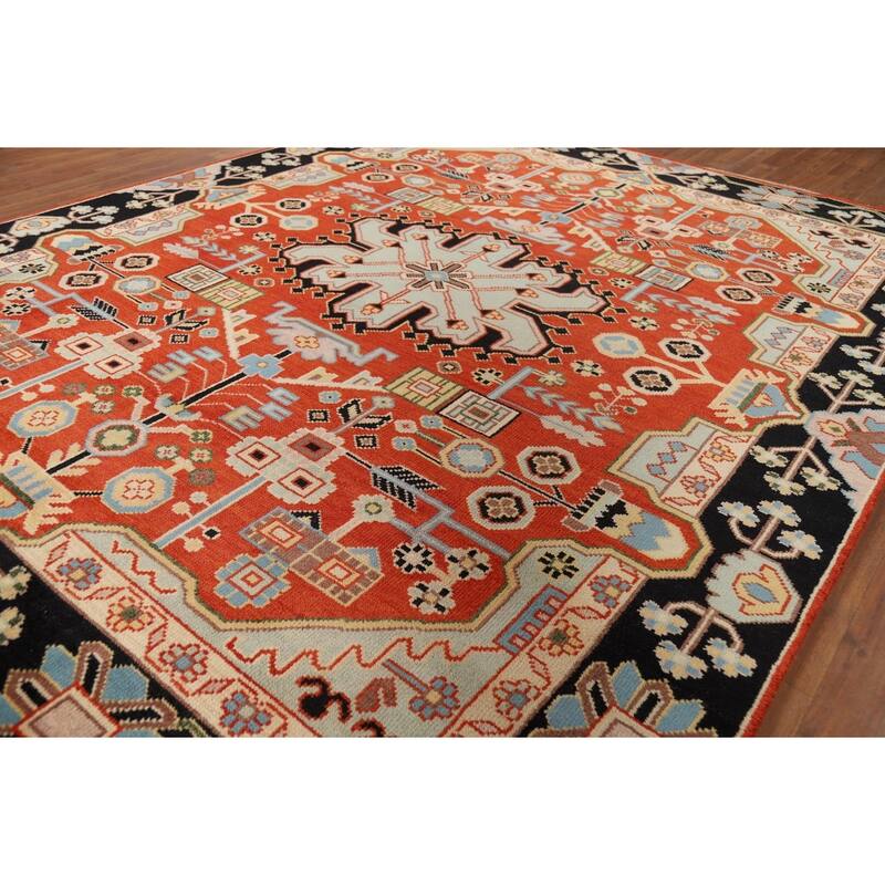 Orange Geometric Kazak Indian Area Rug Handmade Wool Carpet - 7'10" x 9'11"