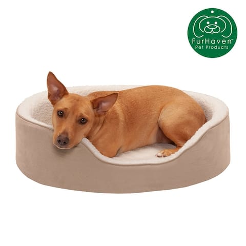 FurHaven Sherpa and Suede Orthopedic Oval Pet Bed