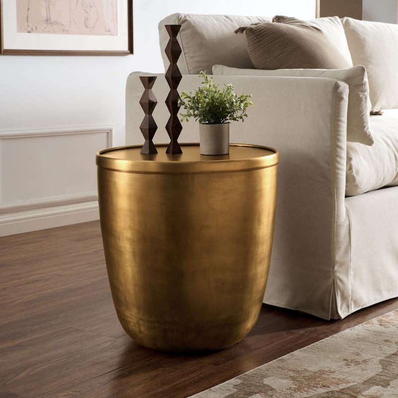 Viora Metal Storage Side Table - Burnished Brass