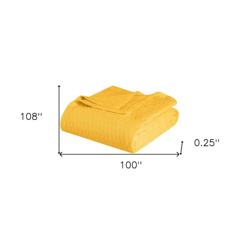 HomeRoots California King Yellow Cotton Woven Geometric Blanket