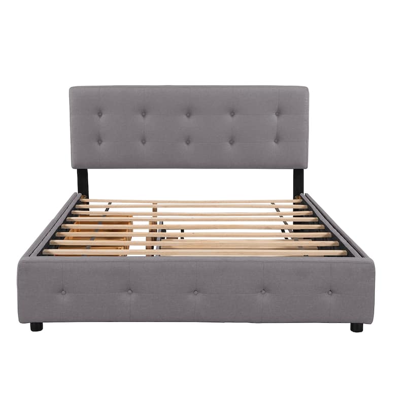Queen Size Upholstered Platform Bed with 2 Drawers & Twin XL Trundle