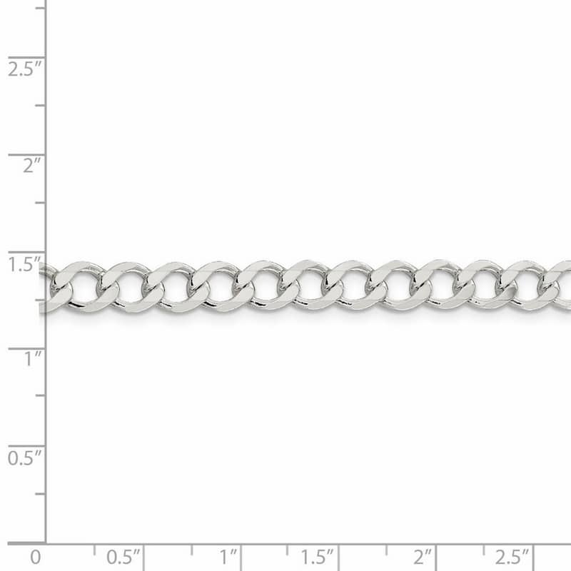 Curata 925 Sterling Silver 6.4mm Polished Flat Curb Chain Necklace
