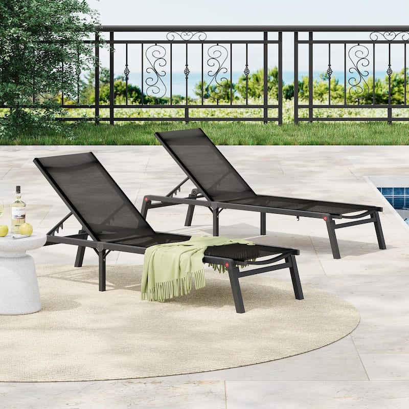 Outdoor aluminum frame mesh chaise lounge chair Set of 2