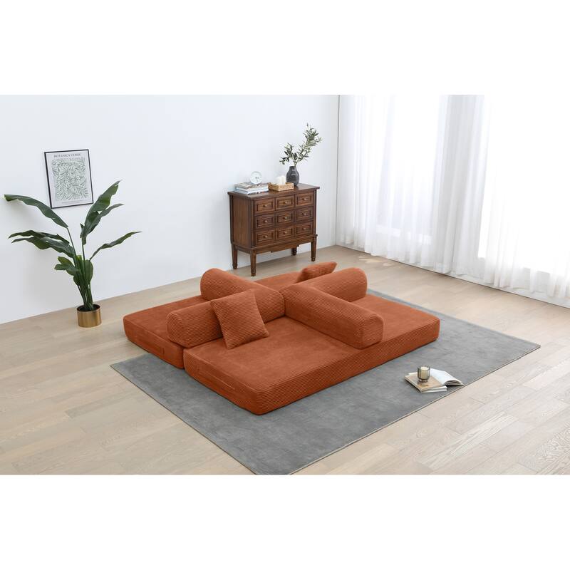Convertible Sleeper Sofa Bed, Corduroy Folding Couch with Pillow