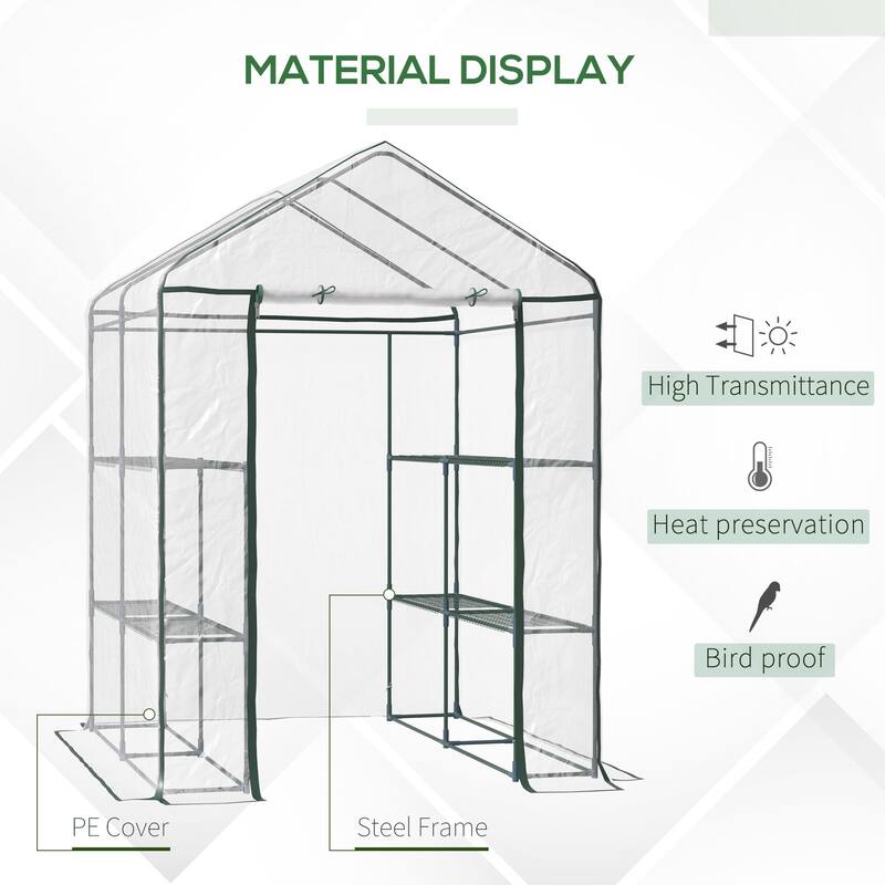 GDFStudio - Outdoor Portable Walk-In Greenhouse Kit with 4-Tier Shelving & Steel Frame - Clear - 4.7'×4.7'