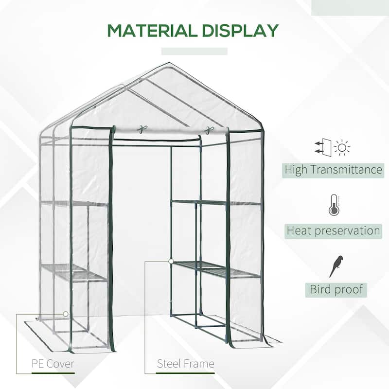Outsunny PE Cover/ Steel Frame Outdoor Greenhouse Kit with 8 Shelves