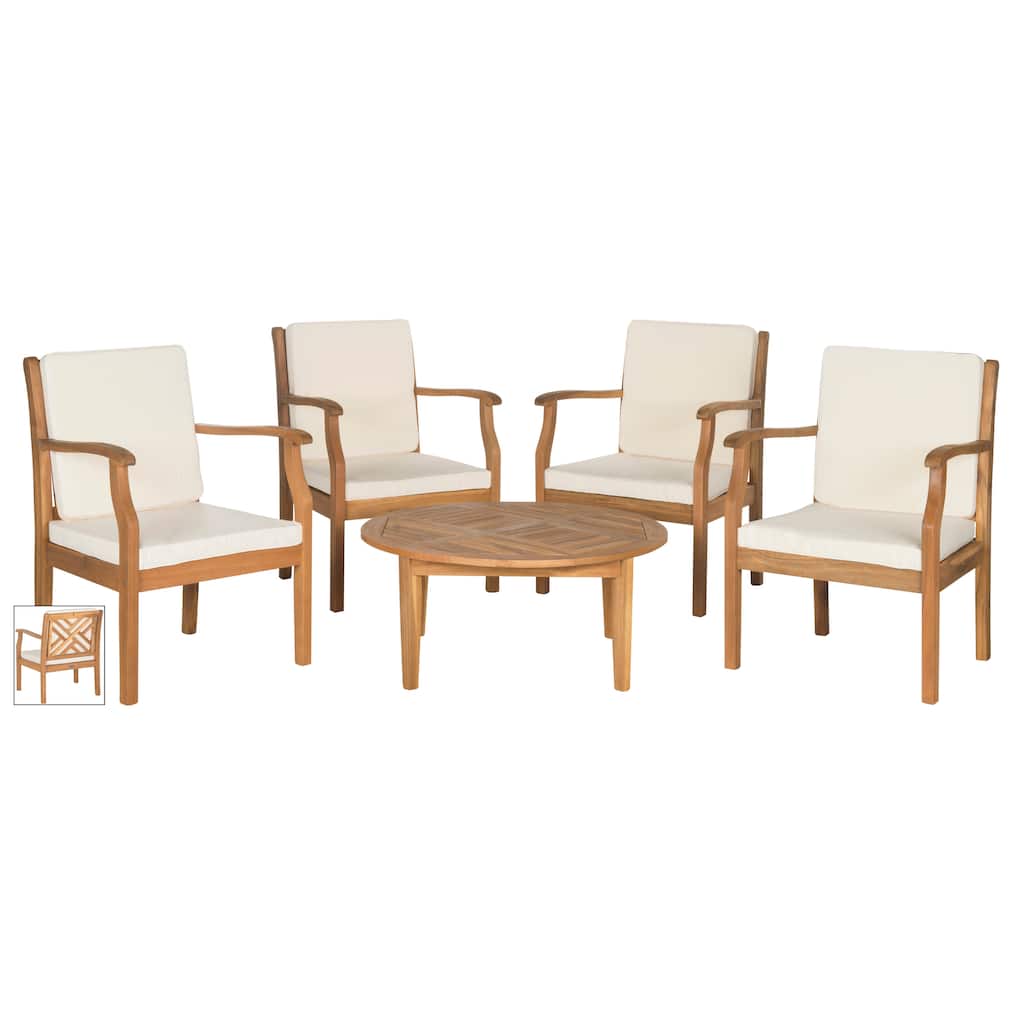 SAFAVIEH Outdoor Vergilia Acacia Wood 5-Piece Patio Set - 26W x 32D x 25H