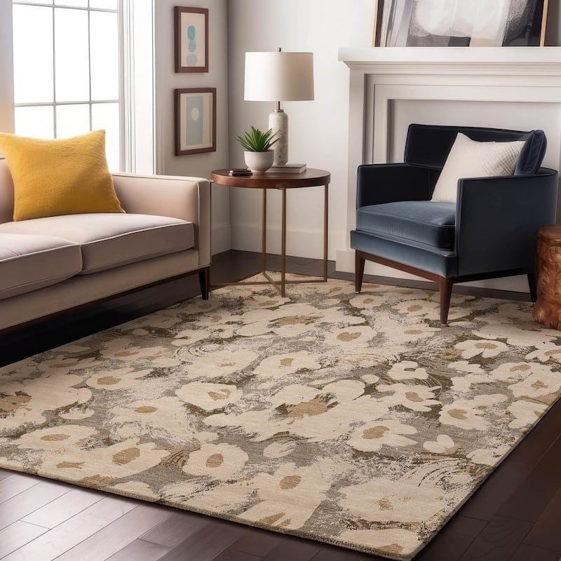 Premium Washable Super Soft Contemporary Floral Mayfield Rug - Khaki - 3' x 5' - Rectangle