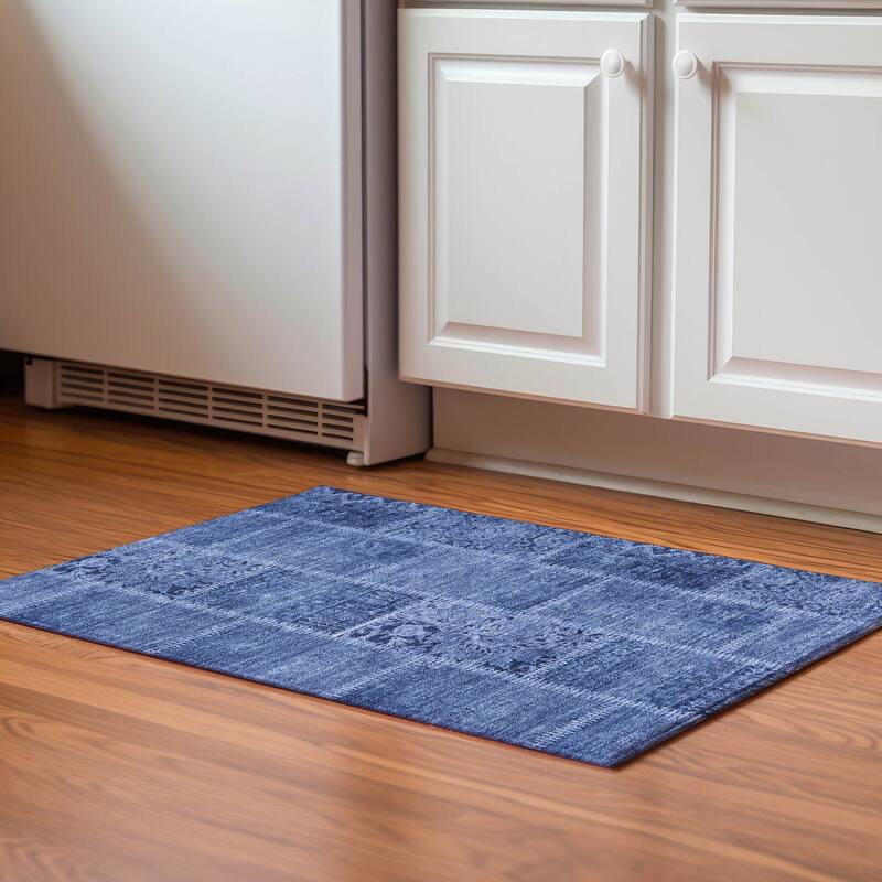 Premium Washable Super Soft Vintage Patchwork Mayfield Rug - Navy - 1' 8" x 2' 6" - Rectangle