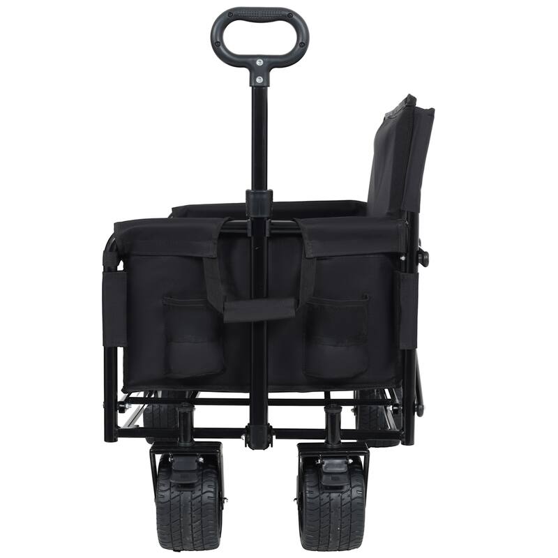 3-in-1 Convertible Folding Wagon with Bench Seat & Storage - 500lb Heavy-Duty, 180L All-Terrain Cart, Black