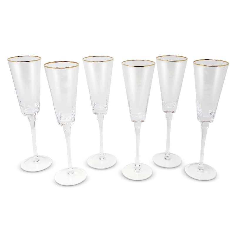 Set of 6 Hammered Glasses Square Shaped With Gold Rim