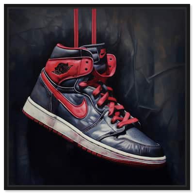 Notoriart Black And Red Hanging Sneaker Framed Sneaker 1 Piece Canvas Wall Art