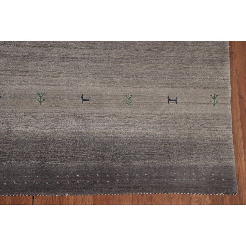 Striped Gabbeh Indian Area Rug Handmade Grey Tribal Wool Carpet - 5'6"x 7'6"