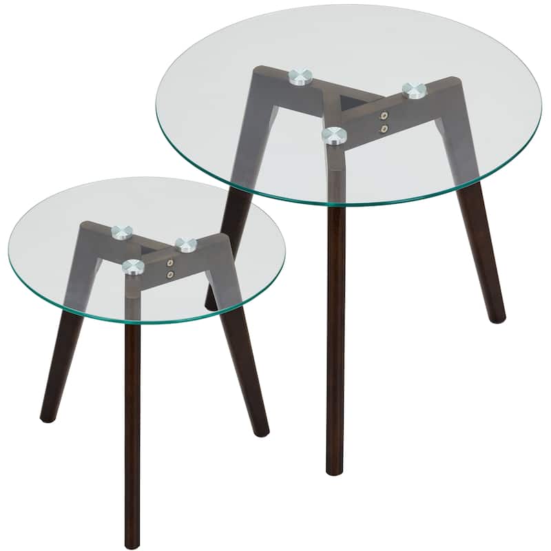 Set of Two Mixed Material Mid-Century Modern Glass Nesting Tables