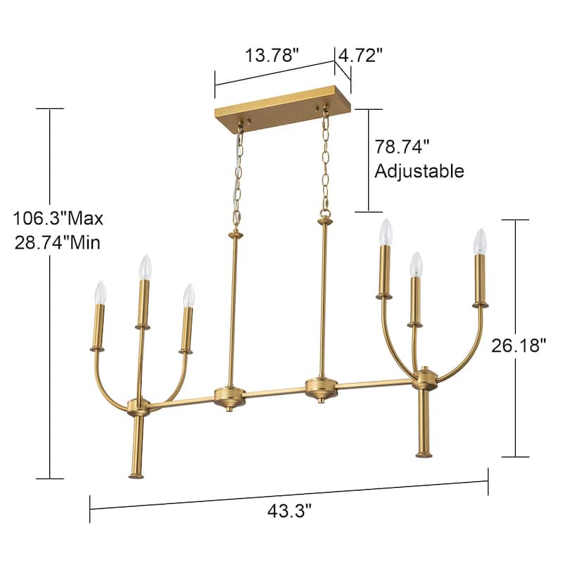 6-Light Farmhouse Large Candle Style Chandelier for Dining Room - W43.3"