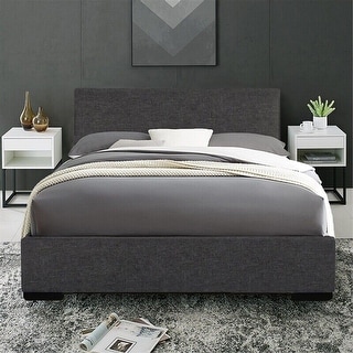 QueenSize Bed with Complete Slat System Gray Fabric - Bed Bath & Beyond ...