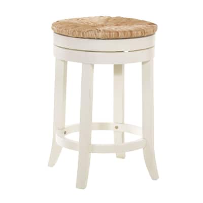 24" White and Beige Counter Stool with Swivel Rush Seat