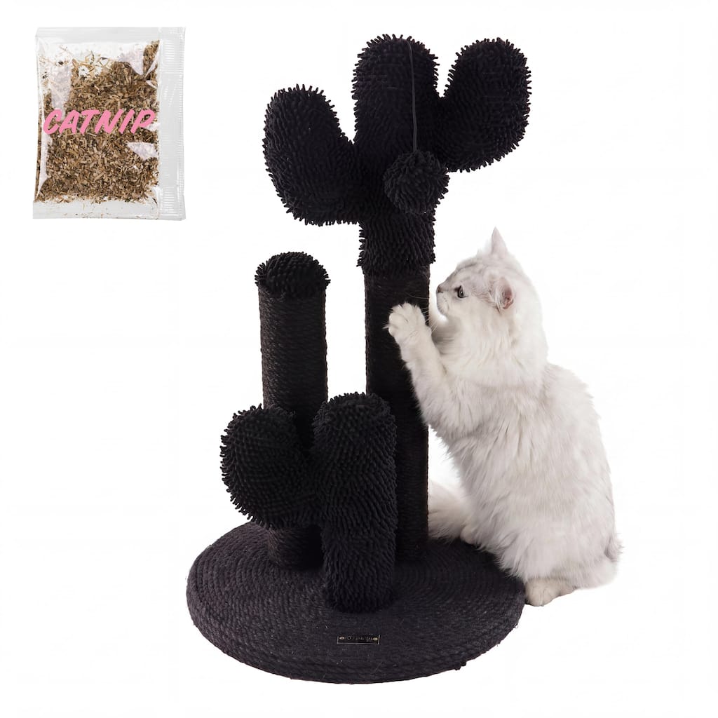 Marfa Modern Jute Triple-Cactus Cat Scratching Post with Fuzzy Toy