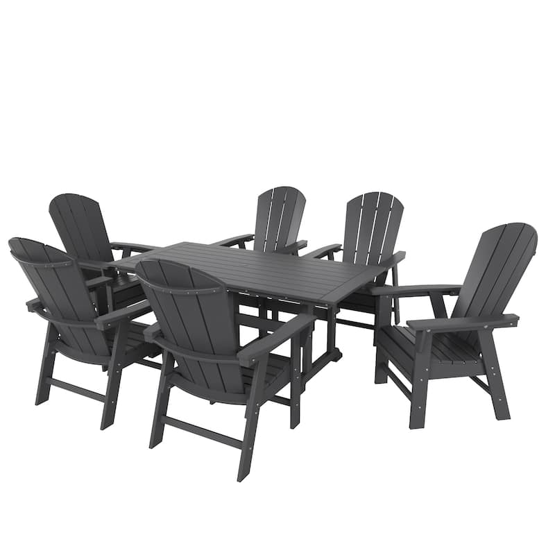 Laguna Hdpe All Weather Outdoor Patio Rectangular Adirondack Dining Chairs With Table (7-Piece Set) - Gray