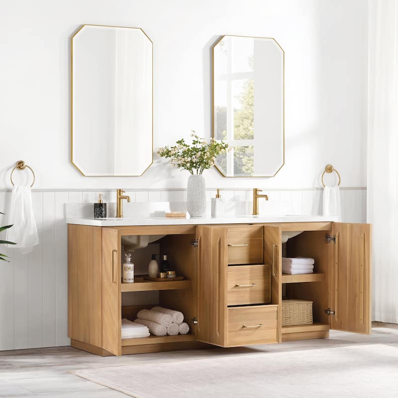 Karachi Bath Vanity with White Grain Stone Top, no Mirror