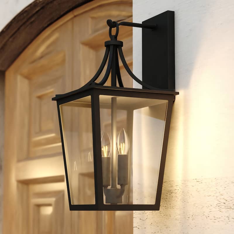 VAXCEL Cottage Grove 1-Light Matte Black Outdoor Wall Sconce made of Durable Metal, Clear Glass Shade, LED Compatible - 9-in W x 19-in H x 9.75-in D - Matte Black