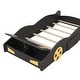 preview thumbnail 7 of 16, Twin Size Race Car-Shaped Platform Kids Bed Frame with Wheels and Storage for Bedroom, No Box Spring Required, Black+Yellow