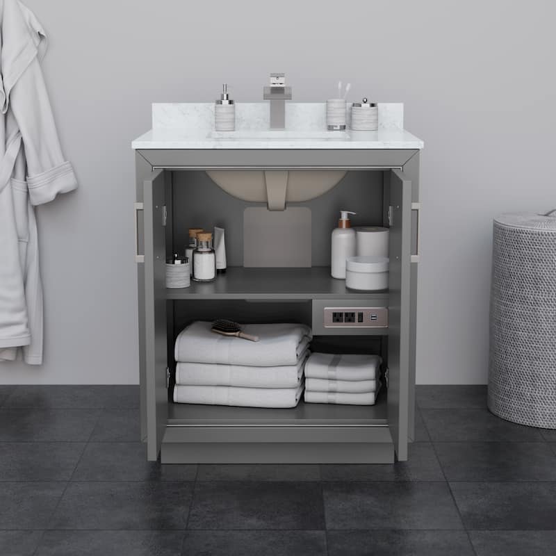 Icon Single Vanity Set, White Carrara Marble Top, No Mirror
