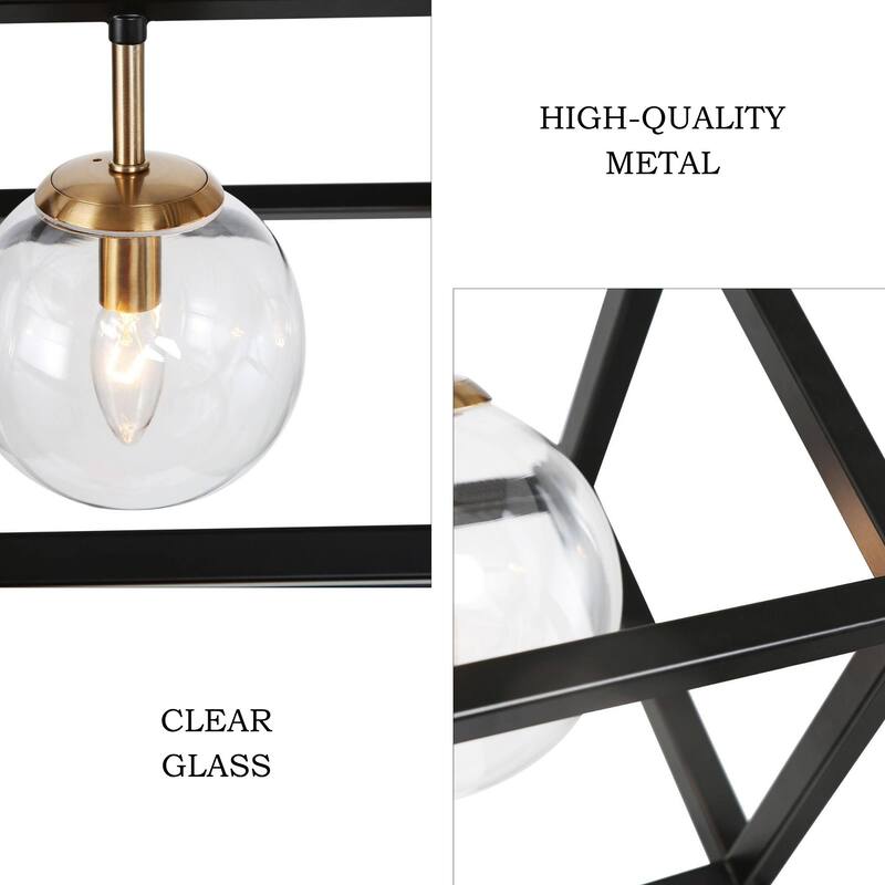 Torin Modern 5-Light 41.5" Black Gold Geometric Chandelier Globe Glass Kitchen Island Pendant Lights - 41.5" L x 12" W x 19.5" H