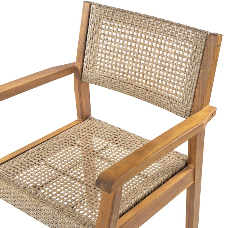 Christopher Knight Home - Coastline Outdoor Acacia Wood 5-Piece Dining Set with Wicker Chairs