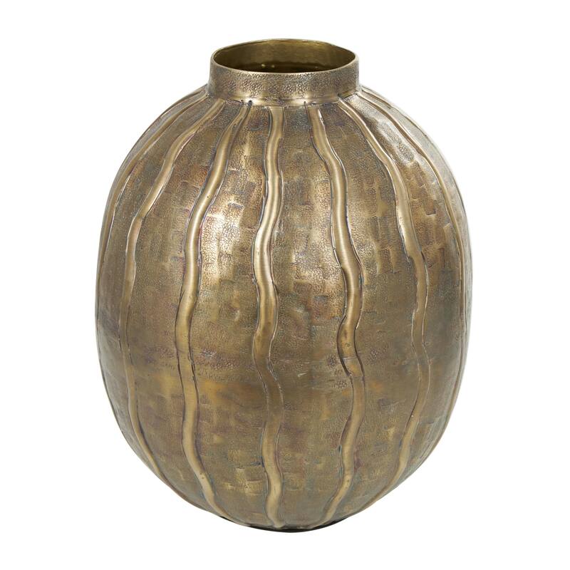 Metal Snakeskin Inspired Decorative Vase with Dimensional Wavy Accents - Brass - Roche River Decor