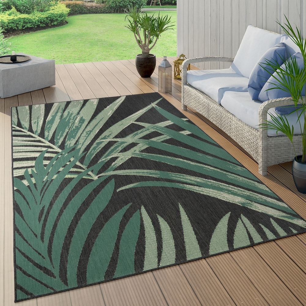 Tropical Outdoor Rug Palm Tree & Jungle Design Flatweave