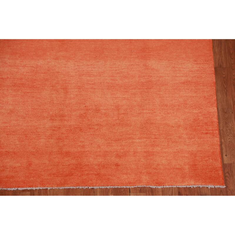 Hand Knotted Oriental 100% Wool Carpet Modern Solid Oranges & Rust Gabbeh Area Rug - 9' 2'' X 6' 0''