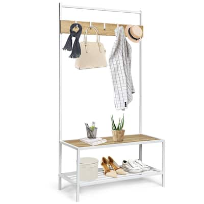 3 in 1 Industrial Coat Rack Hall Tree Shoes Bench
