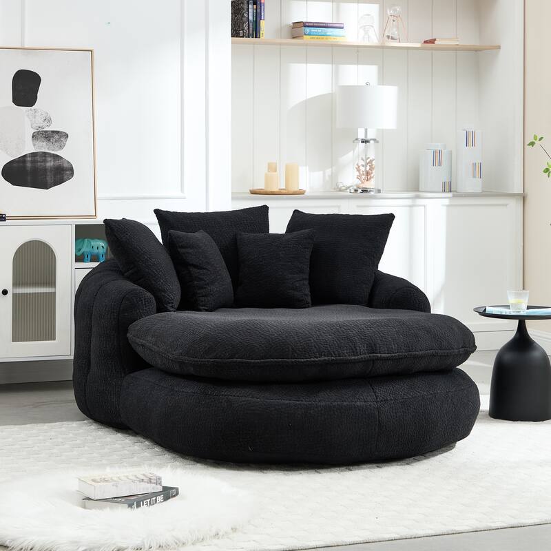 Oversized Oval Upholstered Bean Bag Sofa, Lazy Sofa with 3 Large Pillows and 2 Small Pillows, Wrap Around Backrest