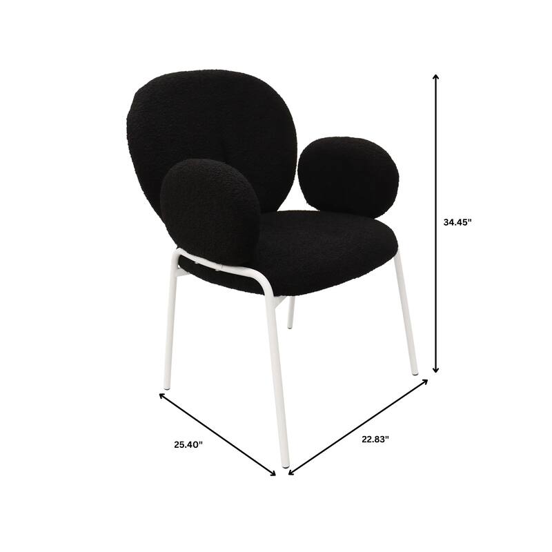 Celestial Modern Boucle Dining Side Chair with White Powder Coated Iron Frame Kitchen Chair Set of 2