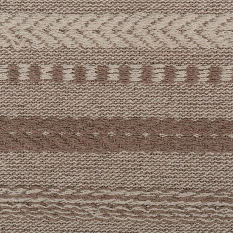 Braided Stripes Cotton Table Runner with Knotted Fringe - 108" - Brown and Beige