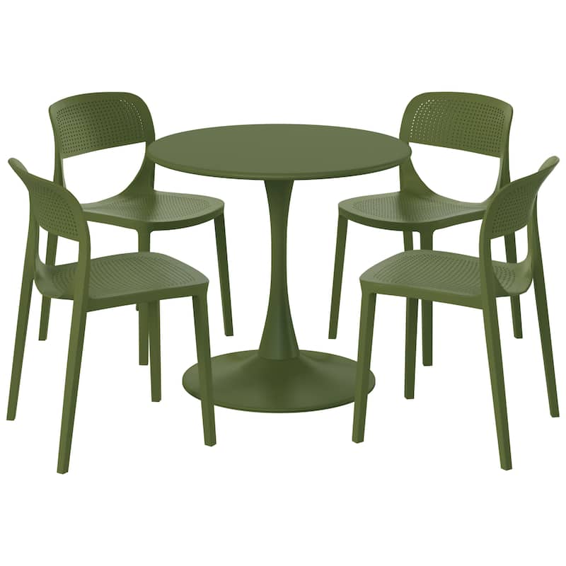 Frond and Form 4-Person Outdoor Round Dining Set - Olive Green