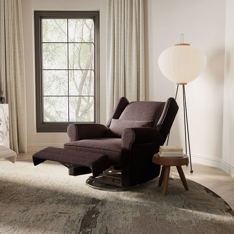 Swivel Recliner Chair with Extra Large Footrest, Grey - Brown