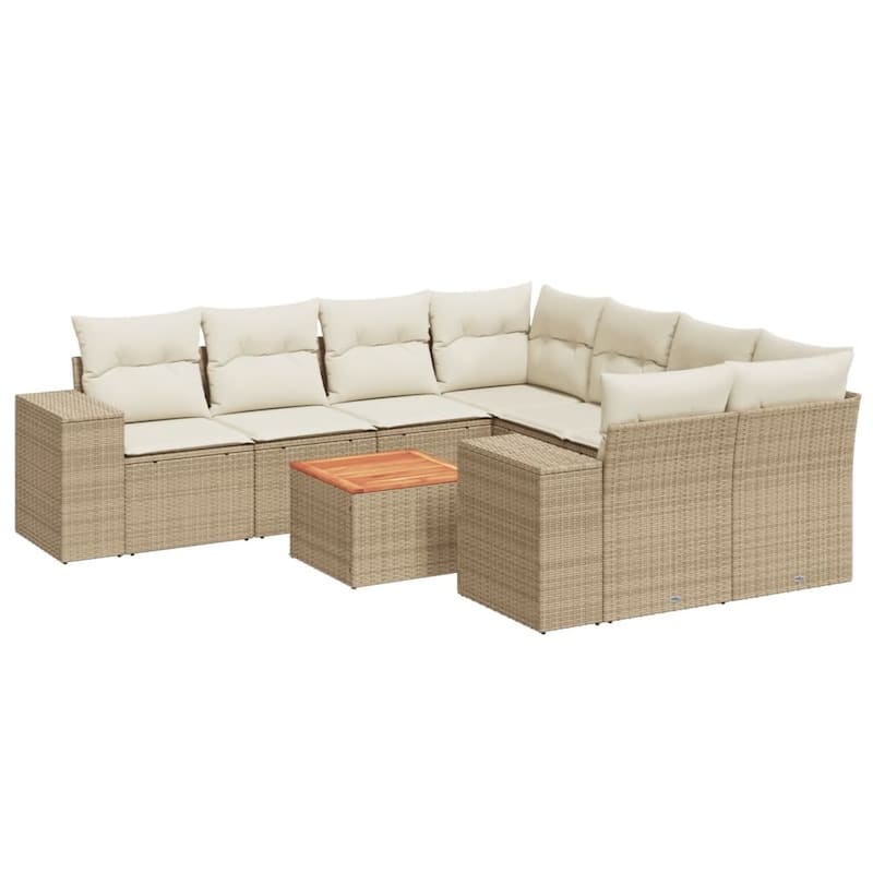 vidaXL Patio Sofa Set with Cushions Outdoor Furniture 9 Piece Poly Rattan - 21.7 x 21.7 x 14.6
