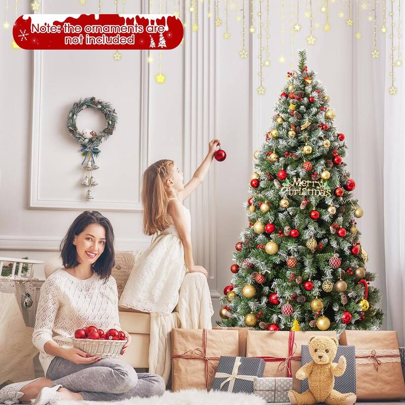 Gymax 7.5 FT Pre-Lit Christmas Tree Artificial Hinged Christmas Tree