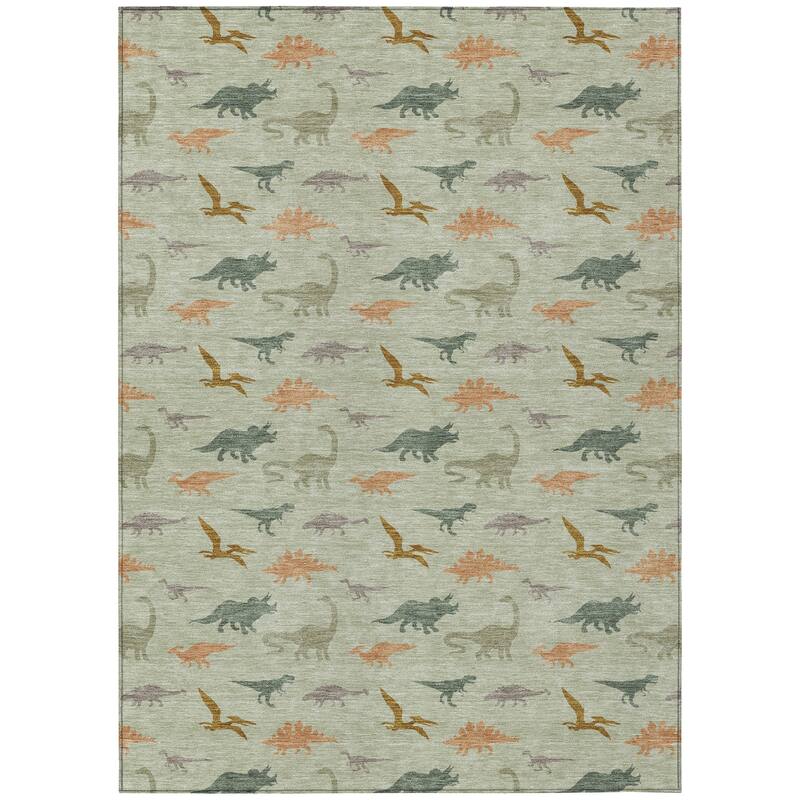 Machine Washable Indoor/ Outdoor Modern Dinosaur Chantille Rug