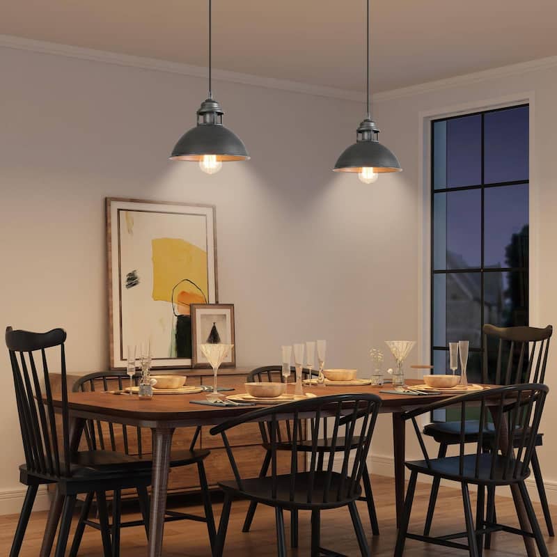Farmhouse 1-Light Rustic Pendant Dome Industrial Kitchen Island Lights - 9.1" D x 7.9'' H