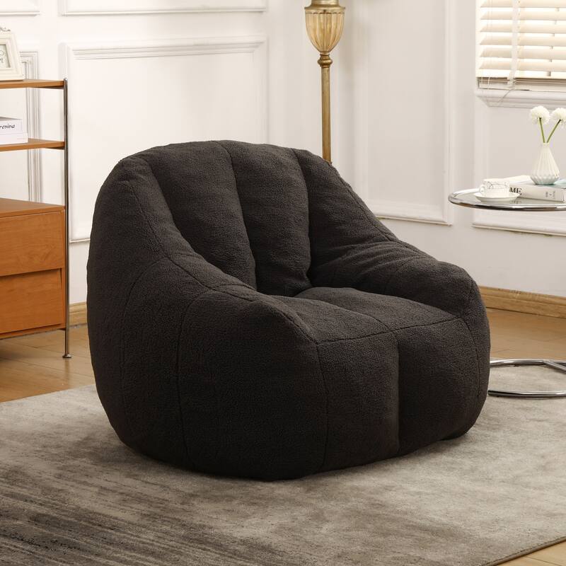 Fluffy Bean Bag Lazy Sofa Chair with Tufted Soft Stuffed Filling & Memory Foam - Dark Grey